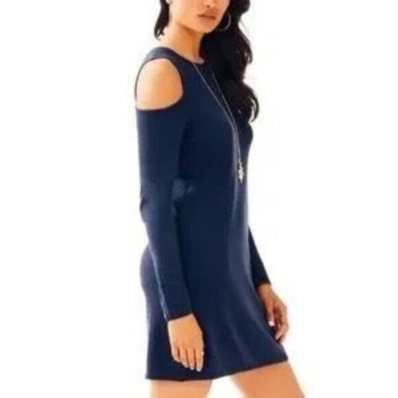 Lilly Pulitzer Womens Navy Blue Faire Cold Shoulder Sweater Dress Size XS - Picture 1 of 11